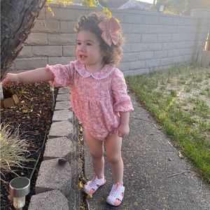 Cat & Jack Pink Mini Flower Long Sleeve Romper Size 24mo